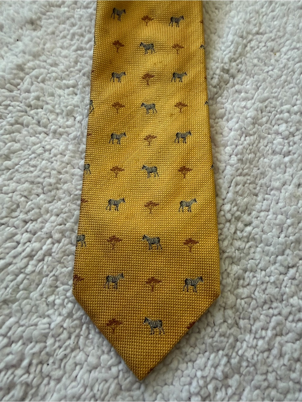 Vintage Beretta Italy Men's Gold Silk Tie Zebra Safari Animal Novelty Print